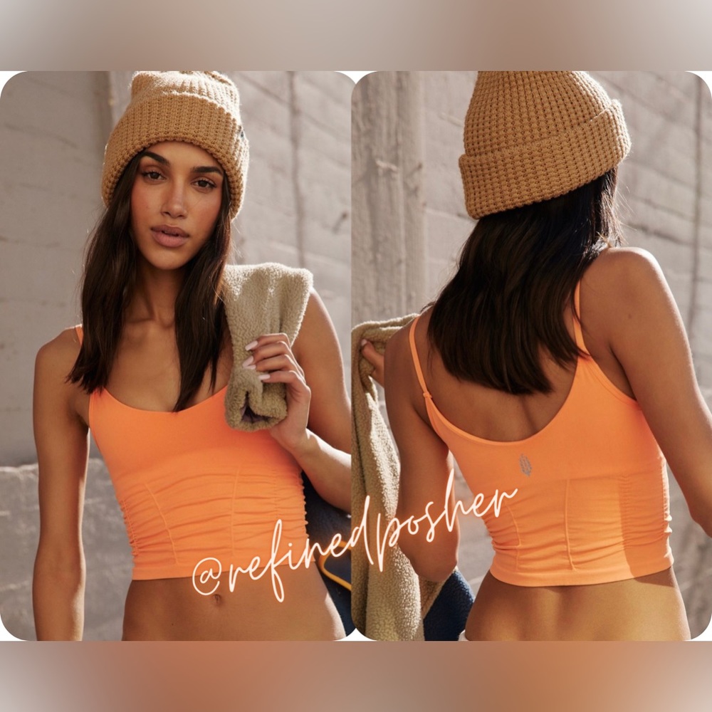 Free People Movement Good Karma Ruched Crop Top size XS/S NEW Orange Glow